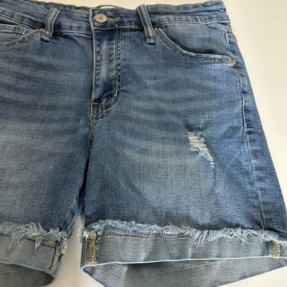 KanCan Women's Two Tone Distressed Jean Shorts Size 28 Rolled Hem Cuff - Picture 3 of 13
